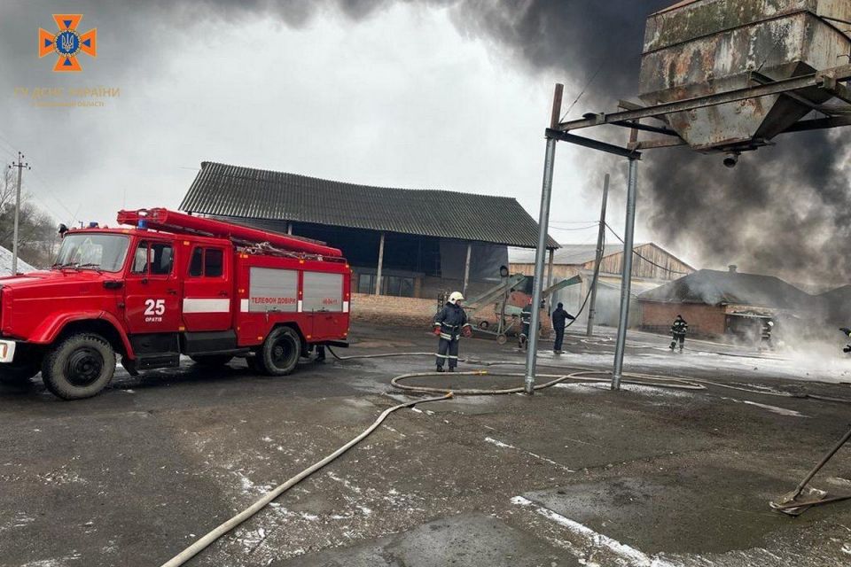 Чотири бригади ДСНС понад три години приборкували пожежу на олійні в Іллінцях