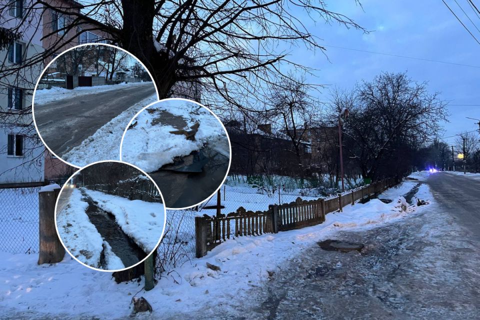 Лід на дорозі та сухі крани: в Агрономічному не можуть визначити, хто має ліквідувати прорив води