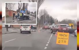 На Сабарівському шосе водійка на BMW протаранила три автівки (ВІДЕО)