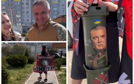 Командир штурмового полку поліції Руслан Гурняк отримав від вінницьких волонтерок розмальований тубус