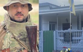 «Він заслуговує на Орден мужності». Батьки воїна Громлюка встановили меморіальну дошку і прапор