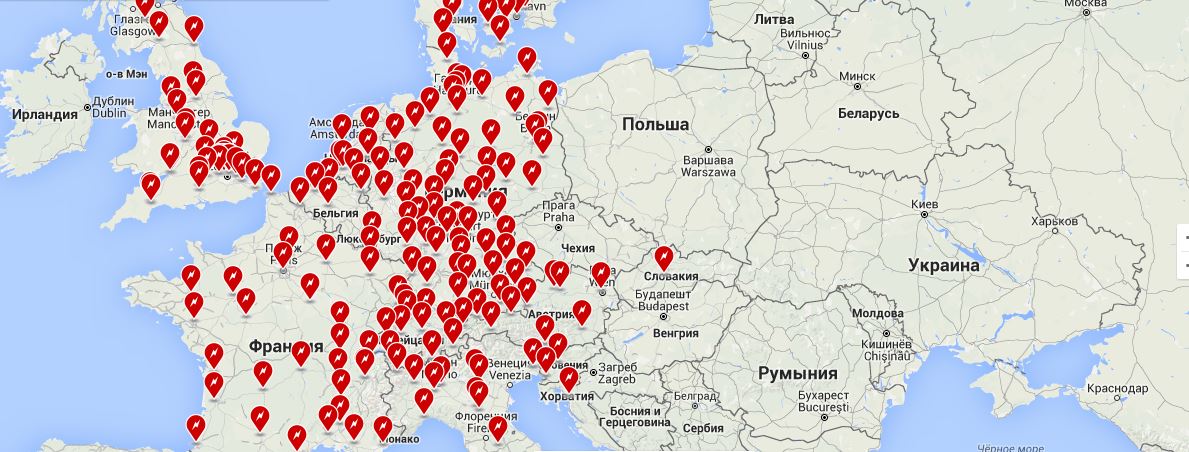 Карта электрозаправок в россии